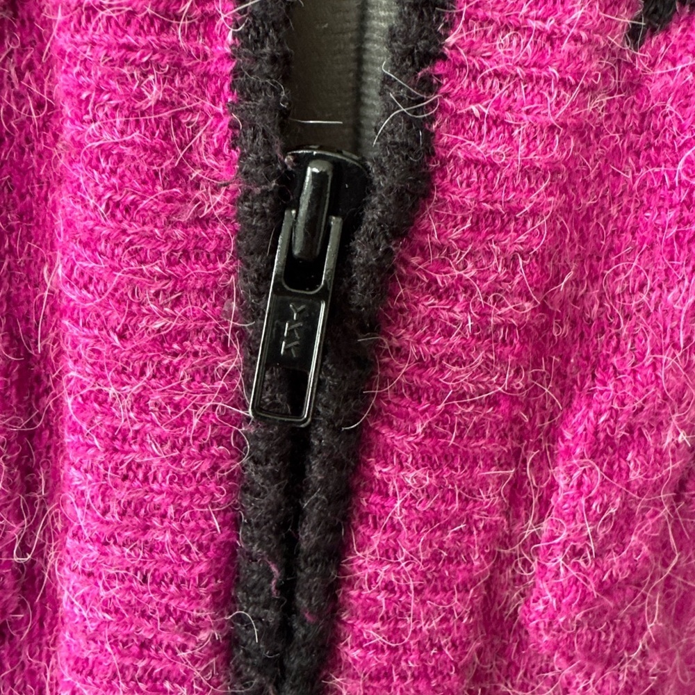 Vintage 80s/90s Kitty Hawk Pink & Black Chunky Knit Zip Up Cardigan Colorblock - Picture 5 of 5